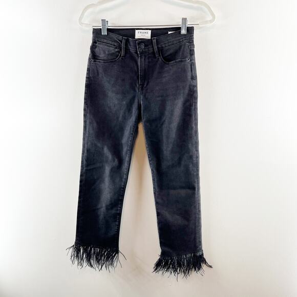 Frame Denim Le High Straight Feather Hem Cropped Jeans Ludlow Black 26 / 2 - Picture 7 of 11
